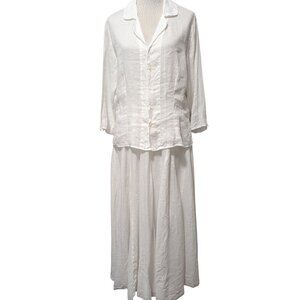 CP Shades Womens Size M White 100% Linen Button Up Shirt Maxi Pull On Skirt Set